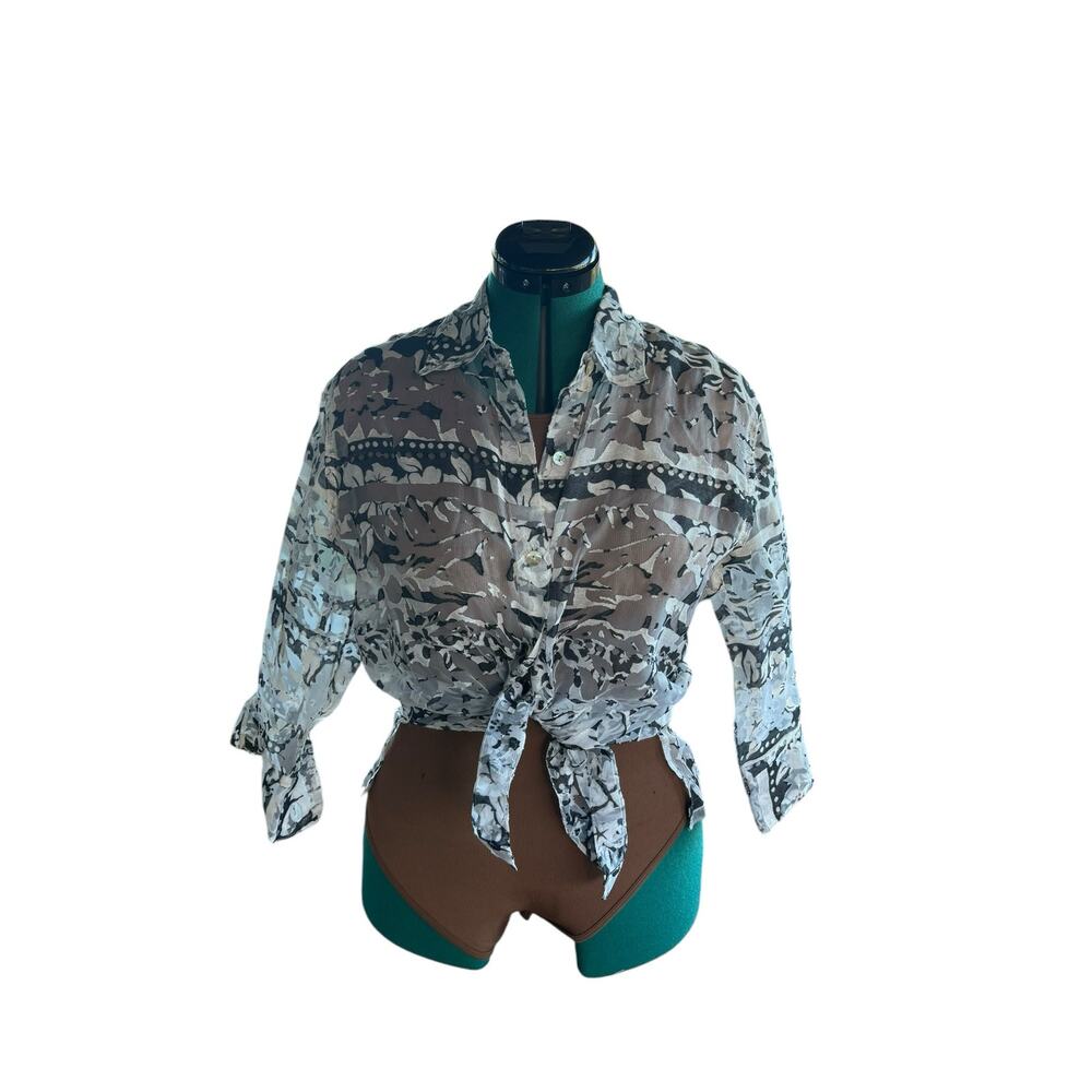 Vintage Sheer Button-Up Shirt - Sz. M - Classic - Office Siren, 90s